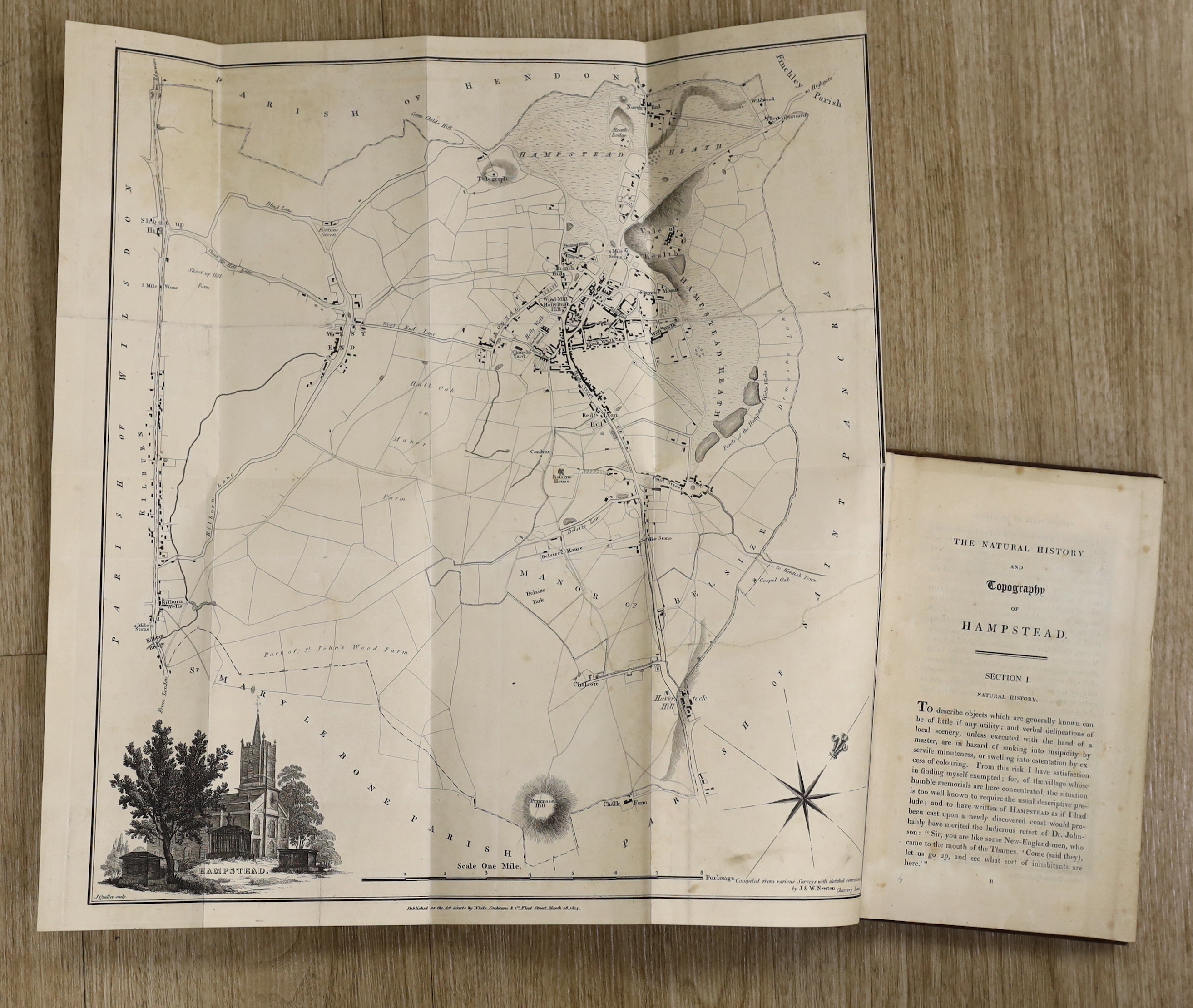 Park, John James - The Topography and Natural History of Hampstead....(2nd edition), republished with additions and corrections. large scale folded plan, 13 plates and 2 folded pedigrees, subscribers' list; later 19th ce